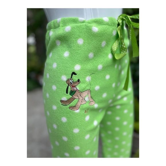 Disney Pluto Pyjama Pants Fleece Green Polkadots - Picture 5 of 9